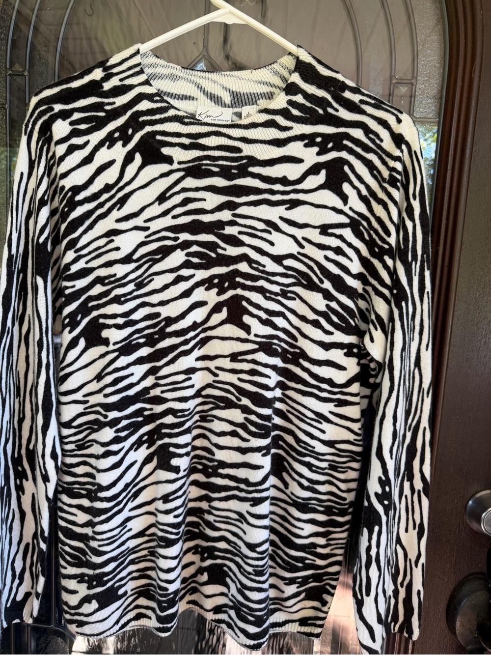 Kim Rogers Black & White Zebra-Print Scoopneck Sweater